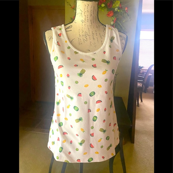 NWOT Lands' End white with bright fruit print tank top